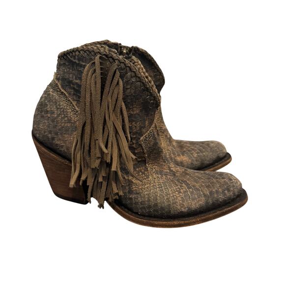 Liberty Black Python Verde leather fringe ankle boots - Picture 2 of 11